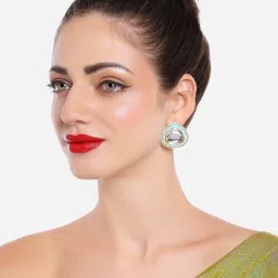 Zaveri Pearls Set of 2 Multicolor Enamel Austrian Diamonds Contemporary Studs Earrings-ZPFK16837 image 5