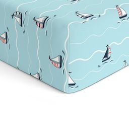 The White Cradle Blue & White Geometric Fitted Cotton 120 TC Crib Bedsheet-image-79