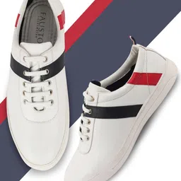 FAUSTO Men White Striped Sneakers-picture-14