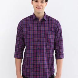 Allen Solly Purple Cotton Slim fit Checks Shirts-picture-43