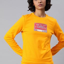 Puma Women Yellow Mix Tape Graphic Crew Printed Pullover Sweatshirt-image-28