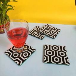 Crayton Black Wooden Hive Printed Square Coasters - Set of 4-50