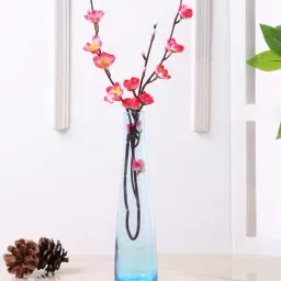 Tayhaa Blue Glass Crystal Clear Flower Vase - Set of 1-28