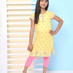 BIBA Girls Yellow and Pink Printed Kurta with Leggings-image-79