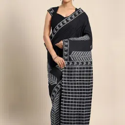 Kalakari India Black Cotton Printed Saree With Unstitched Blouse-image-52