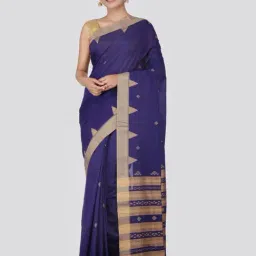 Pinkloom Blue Cotton Embroidered Saree With Blouse-picture-36