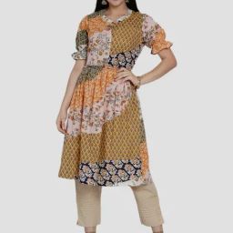 Women Republic Pink & Yellow Cotton Printed A Line Kurta-image-27