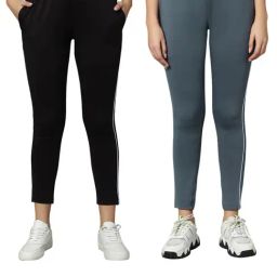Omtex Grey & Black Mid Rise Sports Track Pants - Pack Of 2-image-3