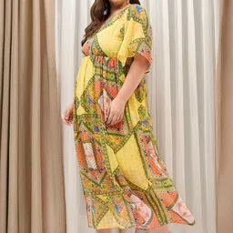 DressBerry Curve Print Kimono Sleeve Georgette A-Line Maxi Dress-image-8