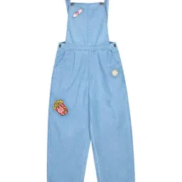 Budding Bees Kids Blue Solid Jumpsuit-image-10