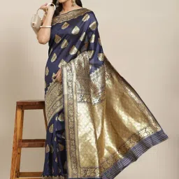 Ishin Navy Woven Saree With Unstitched Blouse-picture-33