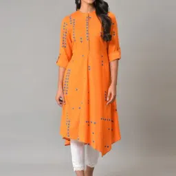 W Orange Geometric Print Fit & Flare Kurta-33