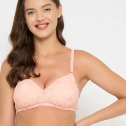 Clovia Pink Regular Fit Geometric Bra-image-1