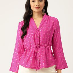 ZIZO By Namrata Bajaj Ethnic Motifs Print Slit Sleeves Liva Ethnic Top-image-87