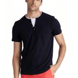 Celio* Black Cotton Regular Fit Henley T-Shirt-image-53