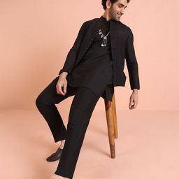 KISAH Straight Kurta with Trousers & Woven Design Nehru Jacket-51