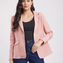 Fablestreet Dusky Pink Relaxed Fit Single Breasted Blazer-image-90