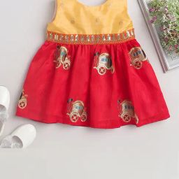 Many Frocks Kids Orange & Red Embroidered Dress-image-82