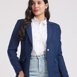 Fablestreet Navy Relaxed Fit Single Breasted Blazer-image-49