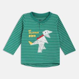 MINIKLUB Boys Green Knit Long Sleeve Stripes Print T-Shirt-image-48