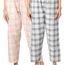 Kryptic Pink & White Cotton Checks Lounge Pants (Pack Of 2)-picture-26