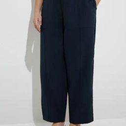 Gia by Westside Navy Solid High-Rise Cotton Pants-34