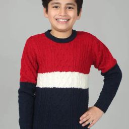 Cantabil Boy's Navy Blue Self Design Full Sleeves Casual Sweater-image-95