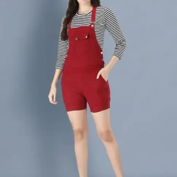 BUYNEWTREND Maroon Striped Dungaree-image-12