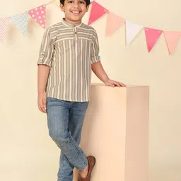 Fabindia Boys Striped Daily Cotton Straight Short Kurta-picture-18