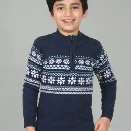 Cantabil Boy's Navy Blue Self Design Full Sleeves Casual Sweater-image-96