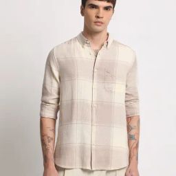The Bear House Cream Cotton Slim Fit Checks Shirt-picture-32