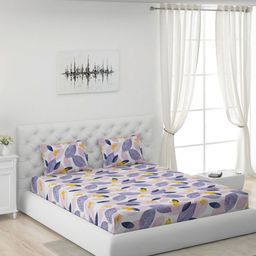Moca By Monte Carlo White & Purple Floral 120 TC King Bedsheet with 2 Pillow Covers-image-65