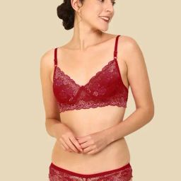 AROUSY Maroon Self Pattern Bra Panty Set-picture-14