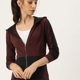 ARISE Women Maroon Colourblocked Hooded Sweatshirt-image-43