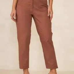 VIRGIO Brown Regular Fit Solid Pants-picture-18