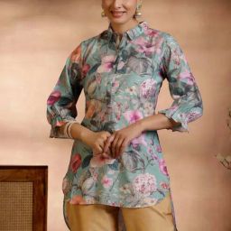 Libas Sea Green Floral Print Straight Kurti-picture-25
