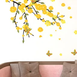 LANSTICK Yellow & Green Beautiful Flower Printed Self-Adhesive WallStickers-6