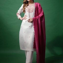 ARADHNA Women Ombre High Slit Thread Work Kurti with Churidar & With Dupatta-42