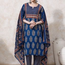 Moara Floral Embroidered Cotton Kurta & Trouser With Dupatta-image-122