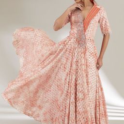 AJIESH OBEROI Embroidered & Printed V-Neck Top With Skirt Co-Ords-image-32