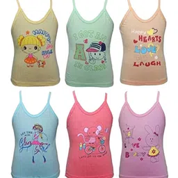 NEW TRINATH HOSIERY Infant Girls Pack Of 6 Printed Cotton Camisoles-12