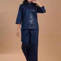 ROOHANIYAT Printed Shirt Collar Shirt With Trousers Co-Ords Set-image-59