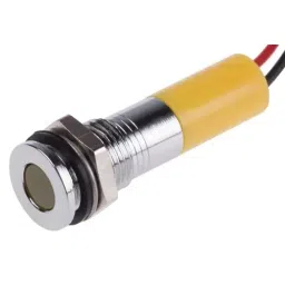 RS PRO Yellow Panel Mount Indicator 24V DC, Mounting Hole Size 8 mm, Termination Type Lead Wires, IP Rating IP67, Model No 7001937-17