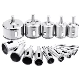 Uptodatetools Diamond Hole Saw Drill Bit Set Masonry Round 6 to 50 mm Dia. Range Diamond-Coated Steel Metallic Silver (Set of 15 Pcs)-117
