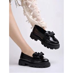 Shoetopia Smart Casual Bow Detailed Black Loafers For Women-picture-21