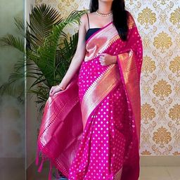 CaniBani Pink Silk Blend Banarasi Sarees-image-84