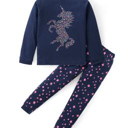 Unicorns Full Sleeves Unicorn & Stars Printed Night Suit - Navy Blue-image-93