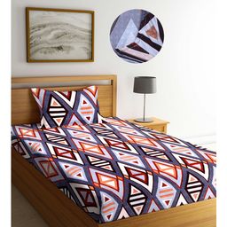 Arrabi Multi Geometric TC Cotton Blend Single Size Fitted Bedsheet with 1 Pillow Cover-image-85