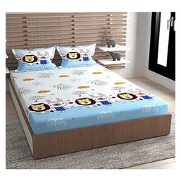 RRC Super Soft Brushed Microfiber Cotton Cartoon Print Double Bedsheet With 2 Pillow Cover - Light Blue-picture-23