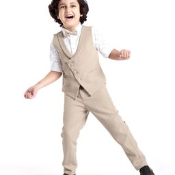 Babyhug Full Sleeves Stretchable Party Suit - Beige-image-95